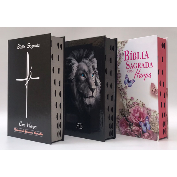 Kit com 3 Bíblias Sagrada Tamanho Grande com Harpa Palavras de Jesus em Vermelho Capa Dura (Kit B)